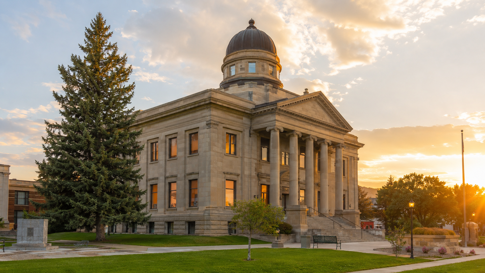 Eastern Idaho courthouse at dusk, representing how long probate takes in Idaho