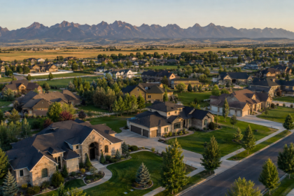 Rexburg Idaho neighborhood homes Pine Brook Estates aerial view