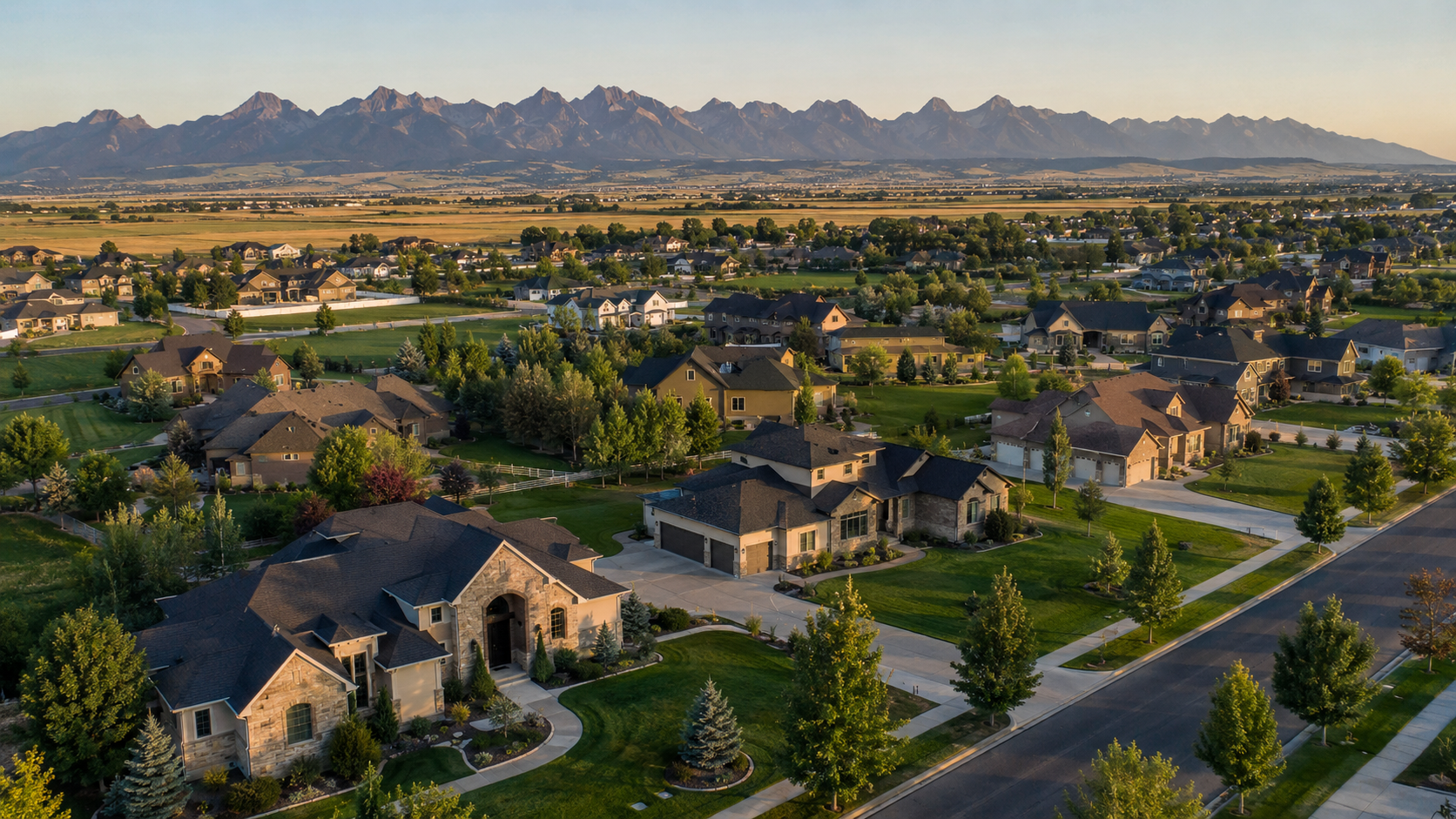 Rexburg Idaho neighborhood homes Pine Brook Estates aerial view